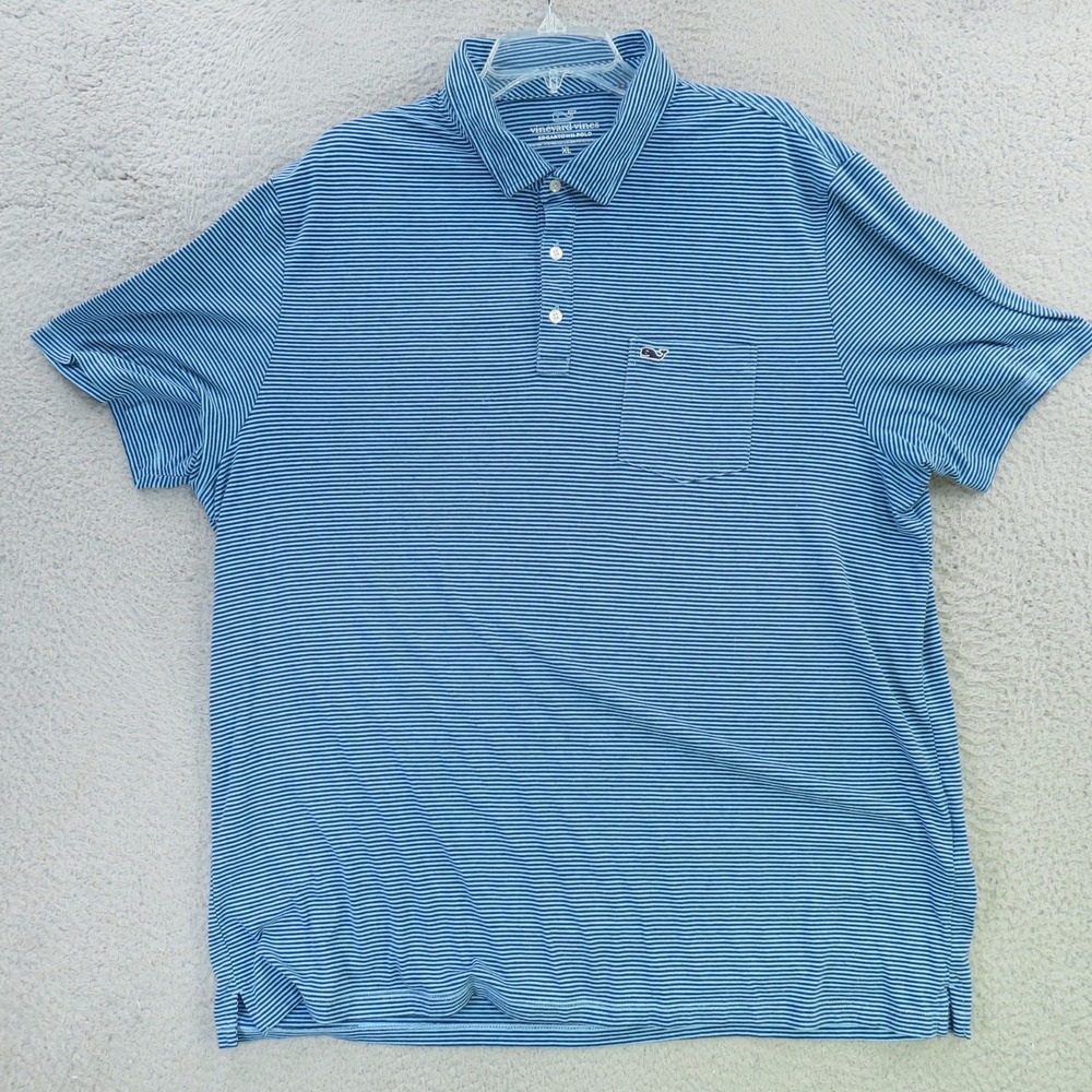 Vineyard Vines Shirt Mens XL Blue Striped Short Sleeve Edgartown Golf